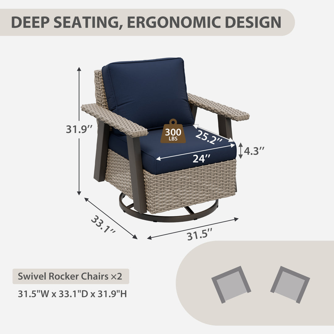 Rustic Hideaway Outdoor Swivel Rocker Patio Chair Set of 2, Beige/Beige, Tan, Dark Blue, Black, Red