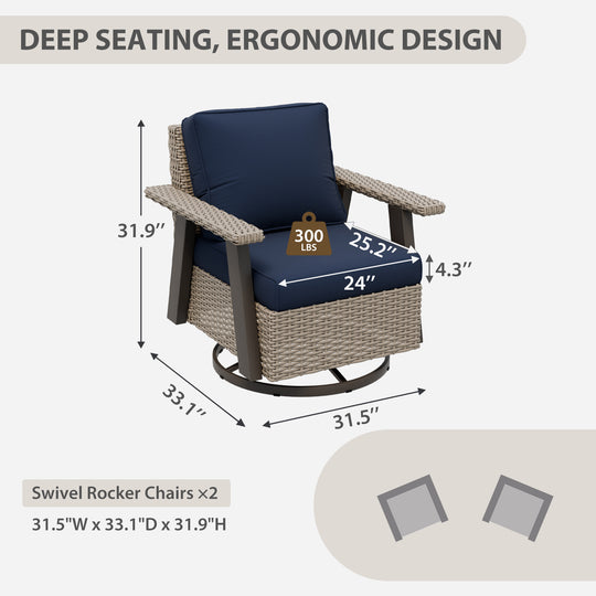 Rustic Hideaway Outdoor Swivel Rocker Patio Chair Set of 2, Beige/Beige, Tan, Dark Blue, Black, Red