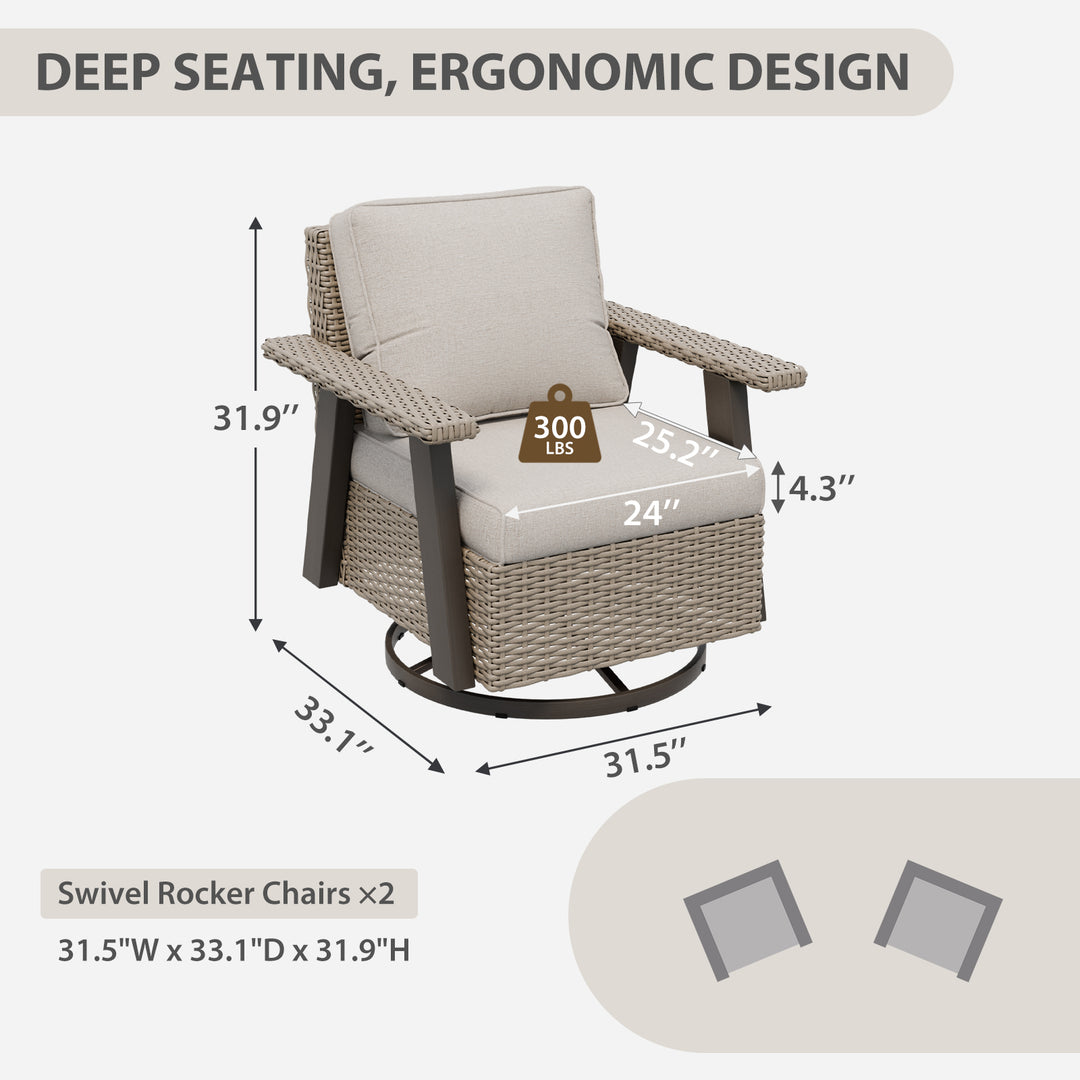 Rustic Hideaway Outdoor Swivel Rocker Patio Chair Set of 2, Beige/Beige, Tan, Dark Blue, Black, Red