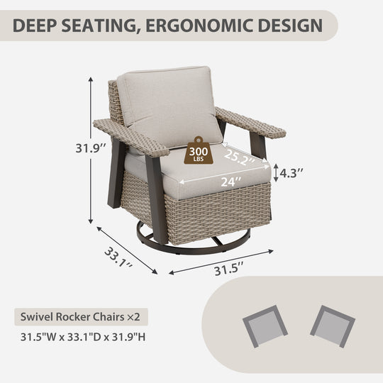 Rustic Hideaway Outdoor Swivel Rocker Patio Chair Set of 2, Beige/Beige, Tan, Dark Blue, Black, Red