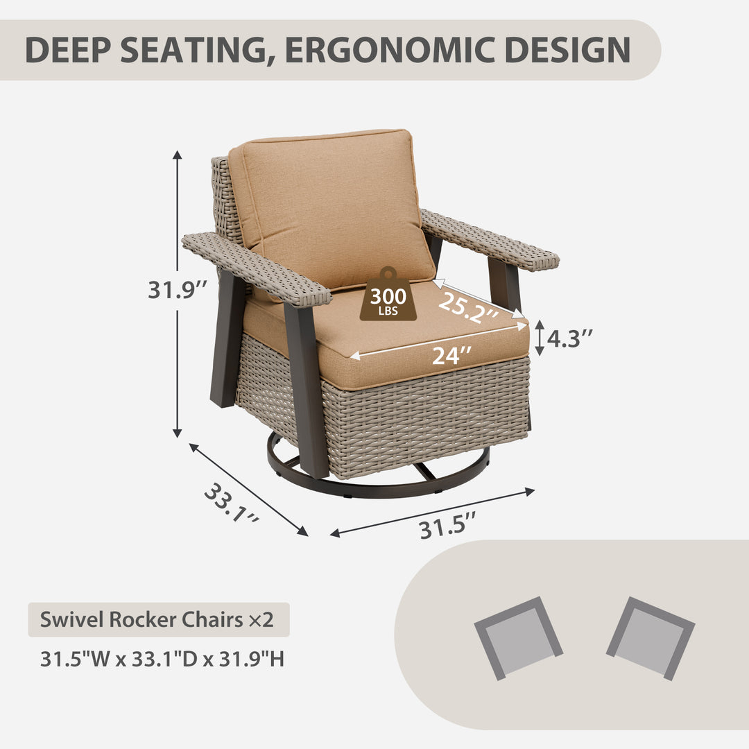 Rustic Hideaway Outdoor Swivel Rocker Patio Chair Set of 2, Beige/Beige, Tan, Dark Blue, Black, Red