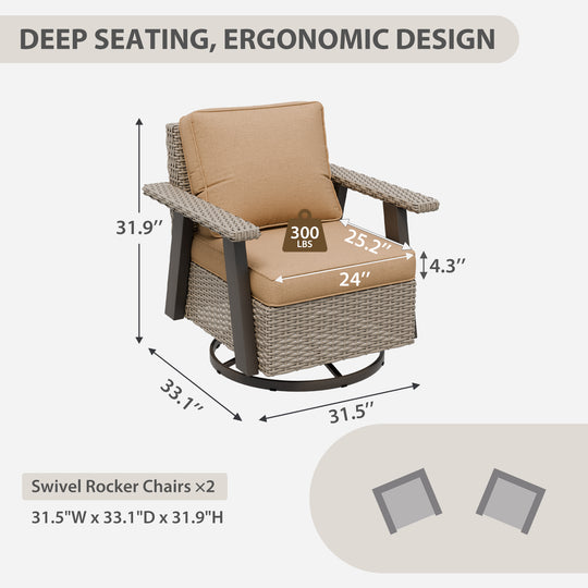 Rustic Hideaway Outdoor Swivel Rocker Patio Chair Set of 2, Beige/Beige, Tan, Dark Blue, Black, Red