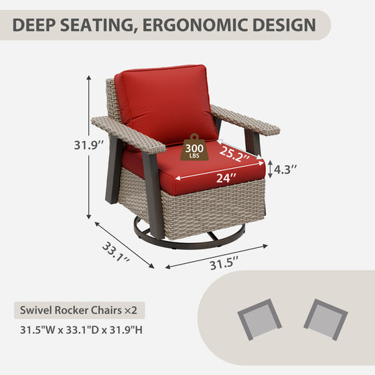 Rustic Hideaway Outdoor Swivel Rocker Patio Chair Set of 2, Beige/Beige, Tan, Dark Blue, Black, Red