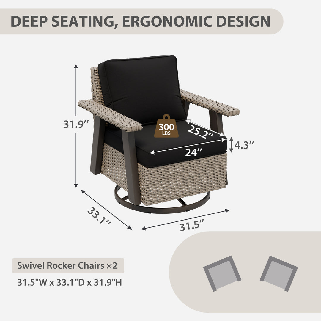 Rustic Hideaway Outdoor Swivel Rocker Patio Chair Set of 2, Beige/Beige, Tan, Dark Blue, Black, Red