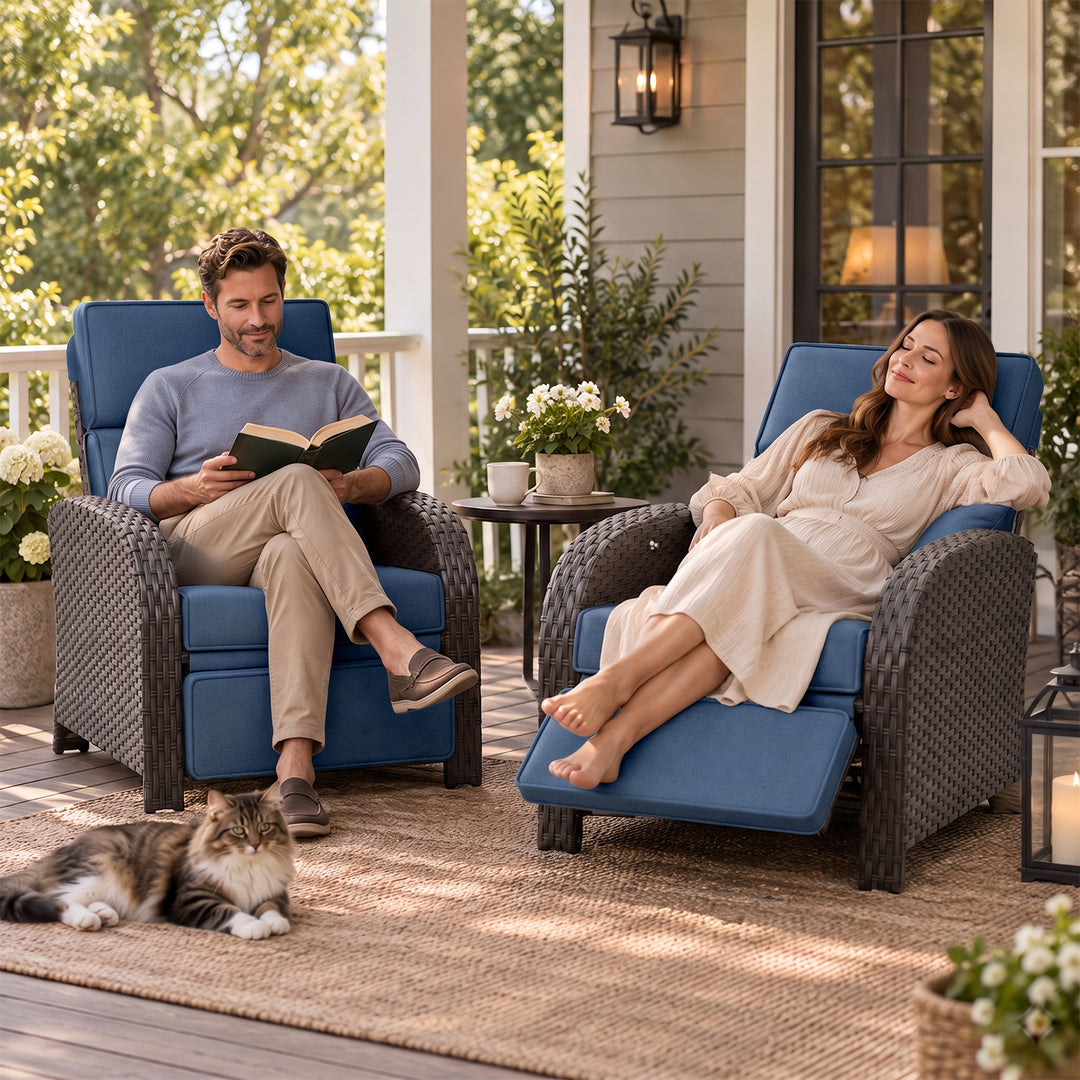 Outdoor Recliner Chair, Wicker Reclining Patio Chair