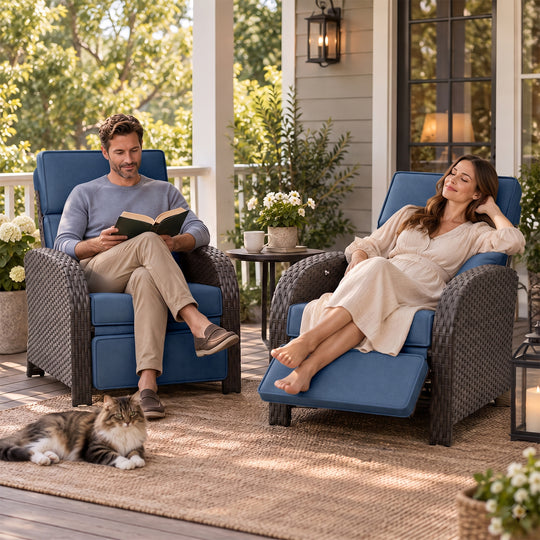 Outdoor Recliner Chair, Wicker Reclining Patio Chair