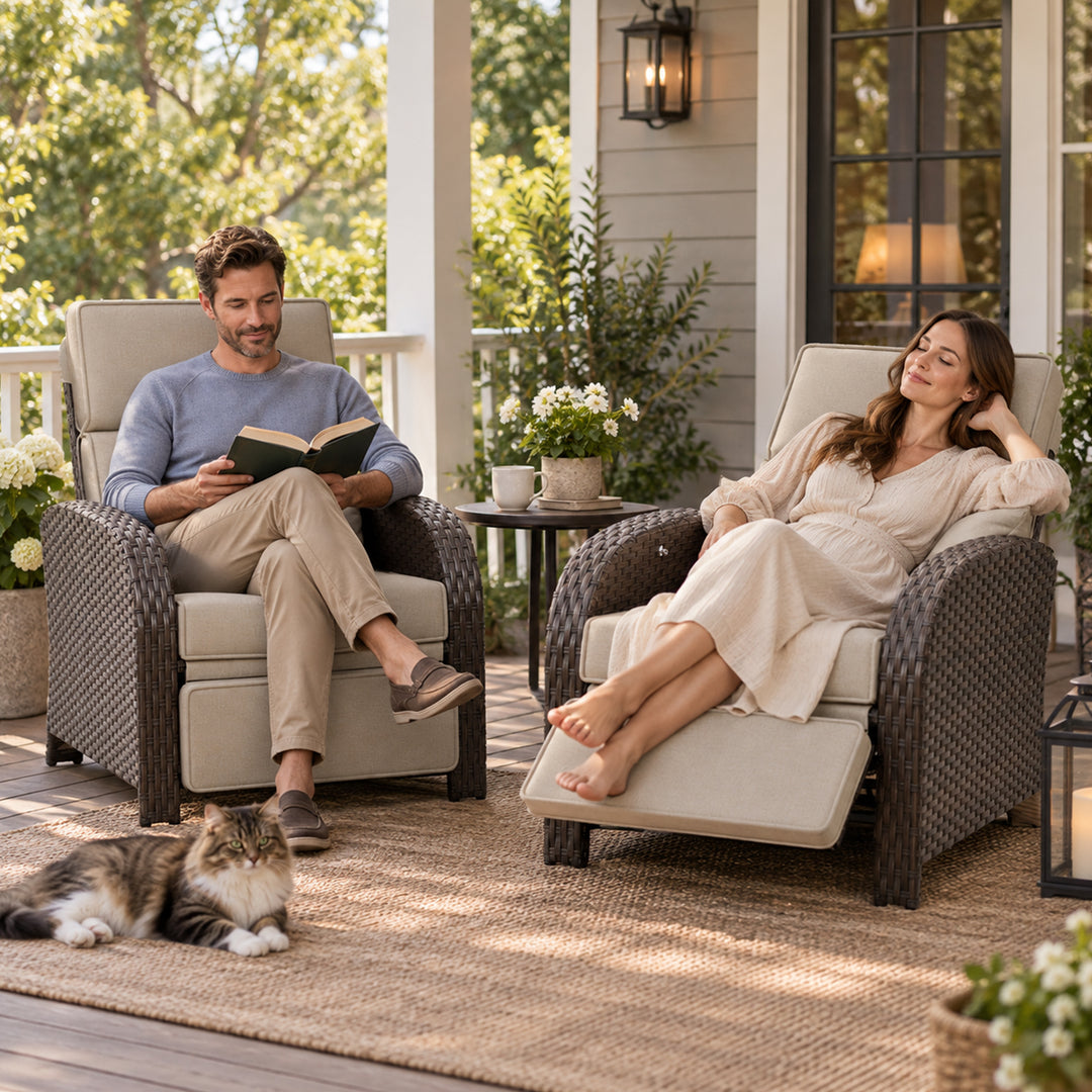 Outdoor Recliner Chair, Wicker Reclining Patio Chair