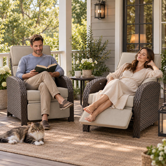 Outdoor Recliner Chair, Wicker Reclining Patio Chair