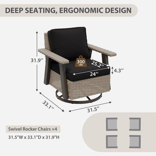 Rustic Hideaway Outdoor Swivel Rocker Patio Chair Set of 4, Beige/Beige, Tan, Dark Blue, Black, Red