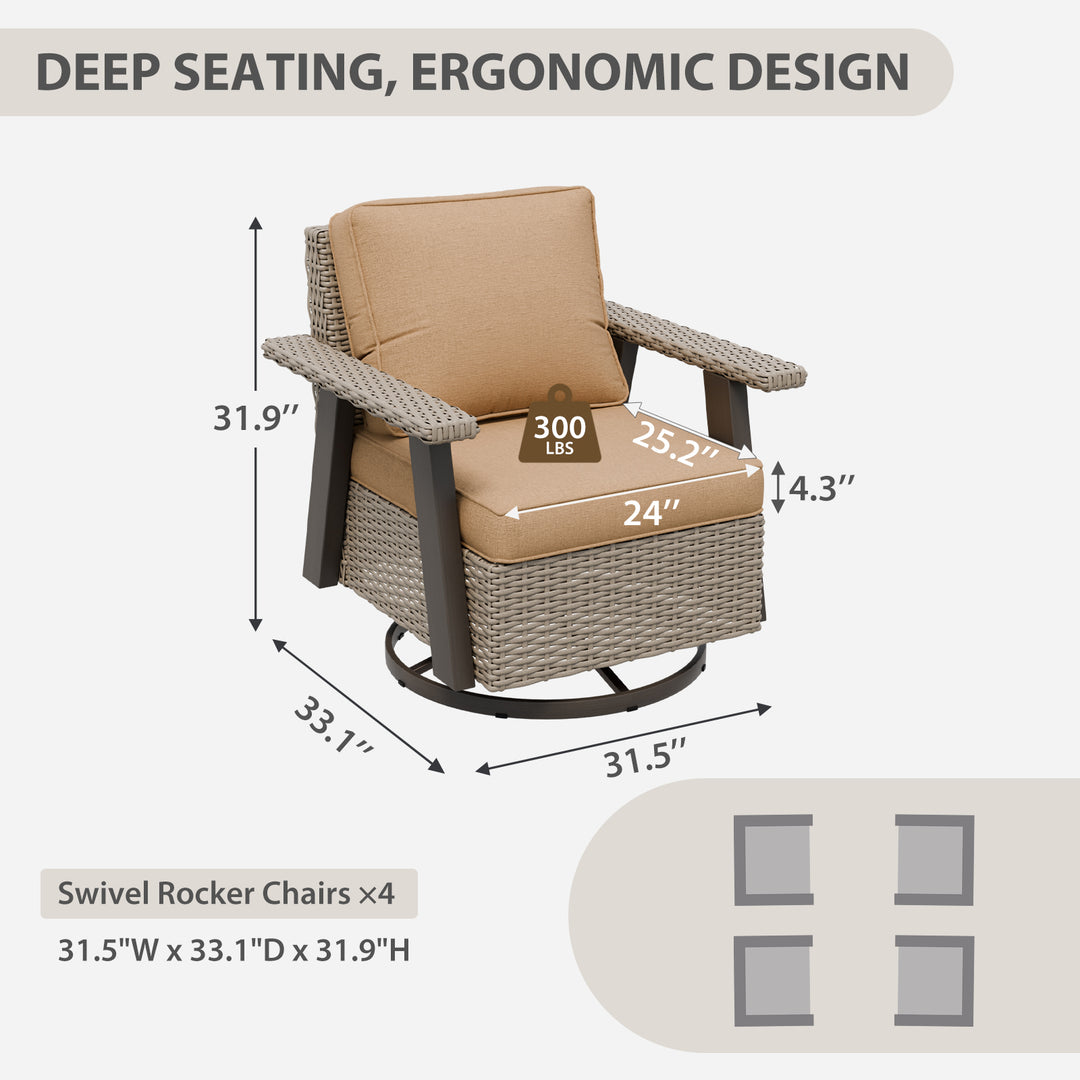 Rustic Hideaway Outdoor Swivel Rocker Patio Chair Set of 4, Beige/Beige, Tan, Dark Blue, Black, Red