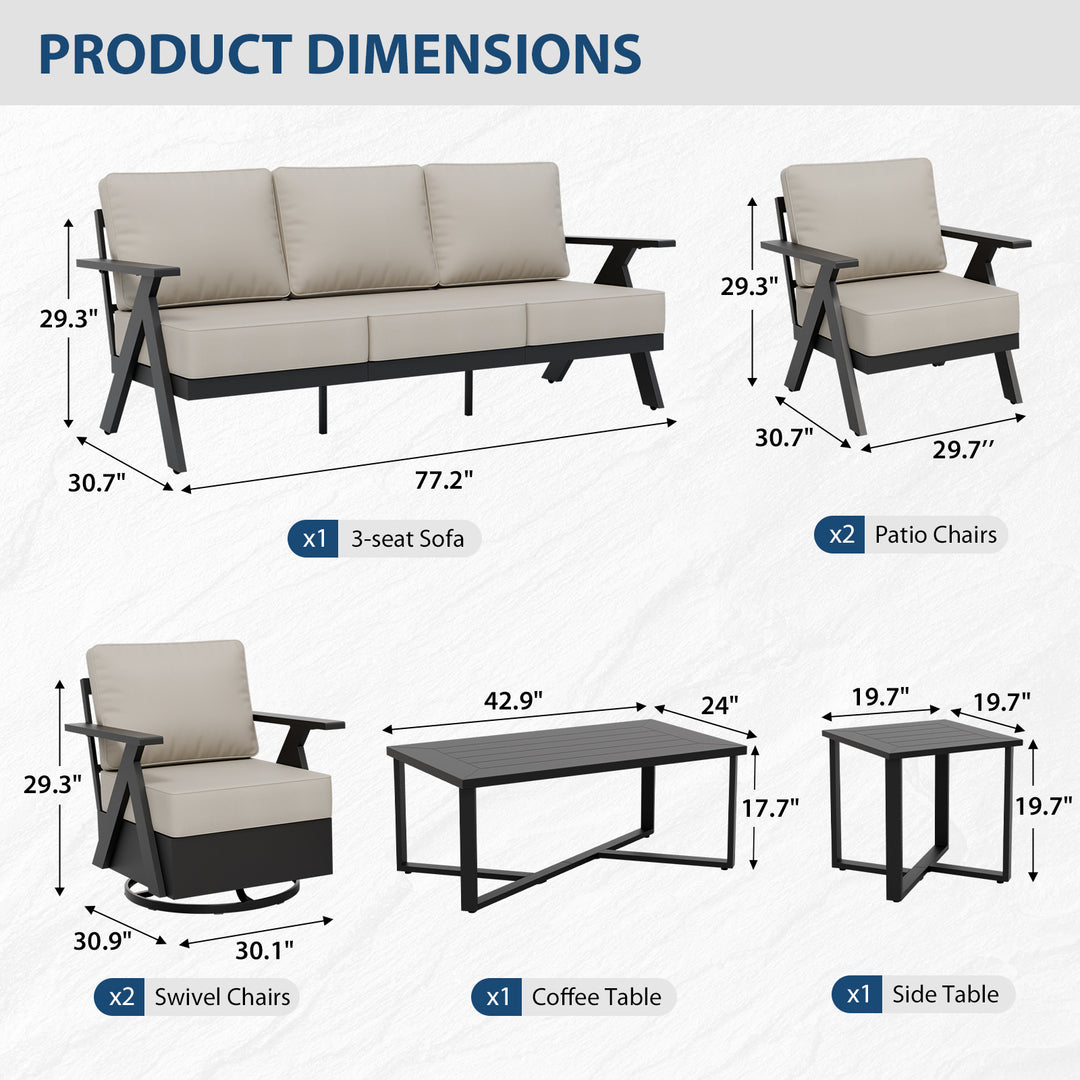 COOS BAY Iron Luxe Modern Outdoor 7 Piece Patio Furniture Set