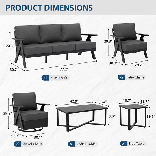 COOS BAY Iron Luxe Modern Outdoor 7 Piece Patio Furniture Set