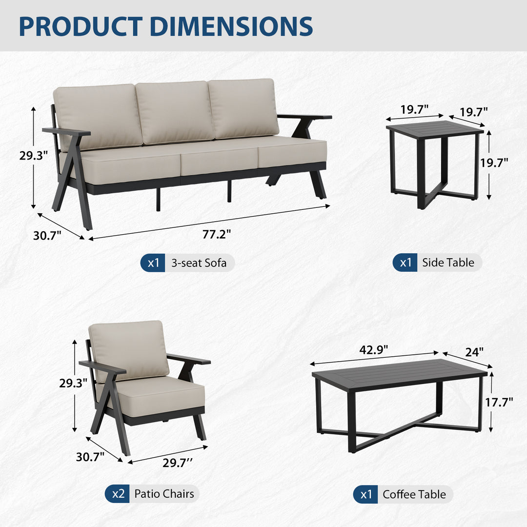 COOS BAY Iron Luxe Modern Outdoor 5 Piece Patio Furniture Set