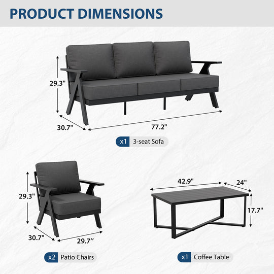 COOS BAY Iron Luxe Modern Outdoor 4 Piece Patio Furniture Set