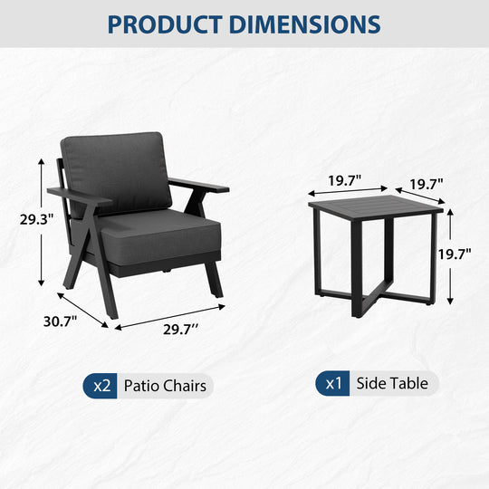 COOS BAY Iron Luxe Modern 3 Piece Outdoor Bistro Set
