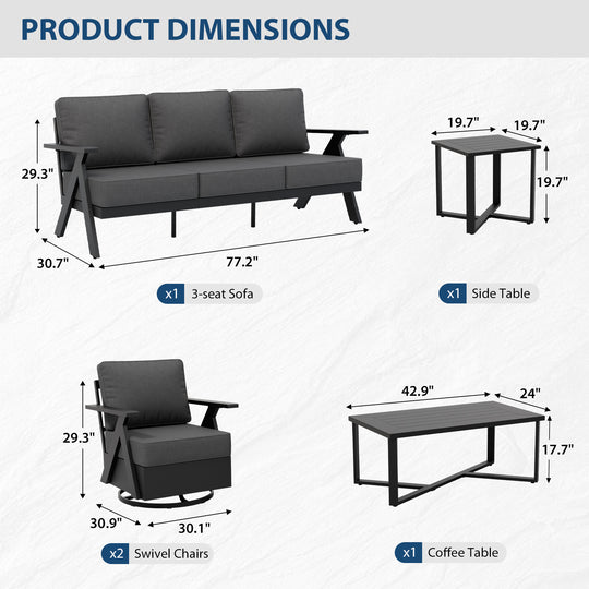 COOS BAY Iron Luxe Modern Outdoor 5 Piece Patio Furniture Set