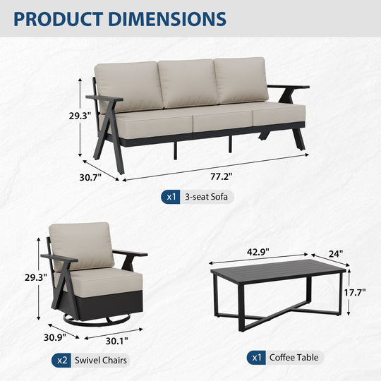 COOS BAY Iron Luxe Modern Outdoor 4 Piece Patio Furniture Set