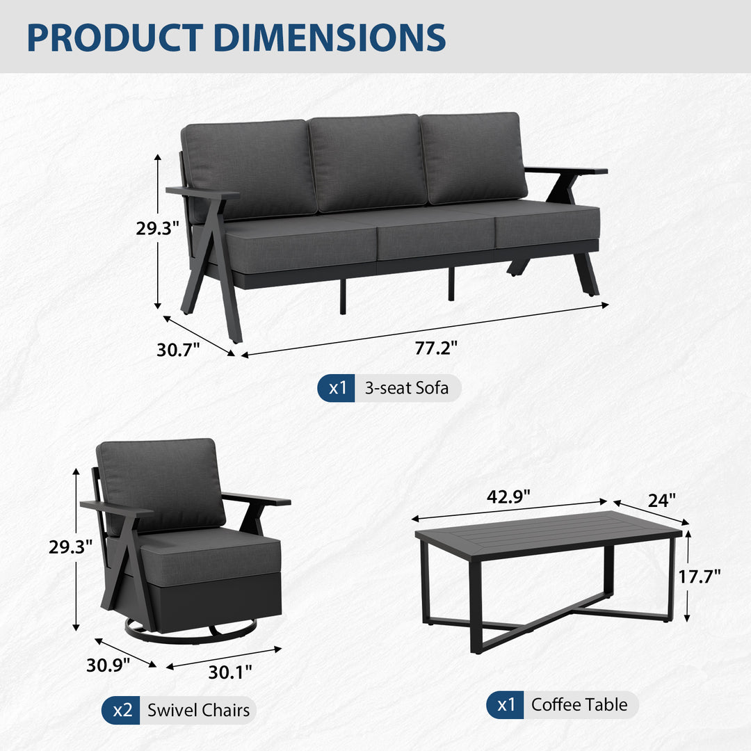 COOS BAY Iron Luxe Modern Outdoor 4 Piece Patio Furniture Set