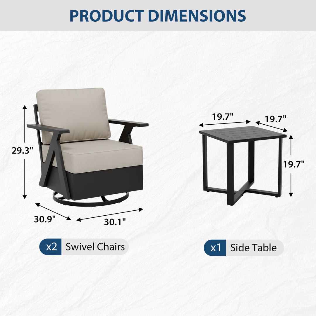 COOS BAY Iron Luxe Modern 3 Piece Outdoor Bistro Set