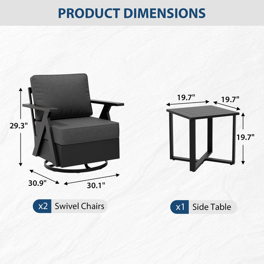 COOS BAY Iron Luxe Modern 3 Piece Outdoor Bistro Set