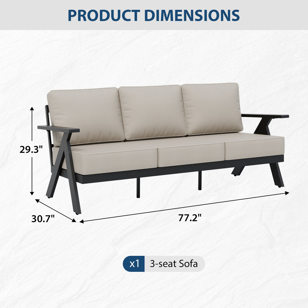 COOS BAY Iron Luxe Modern Outdoor Sofa, Black/Beige