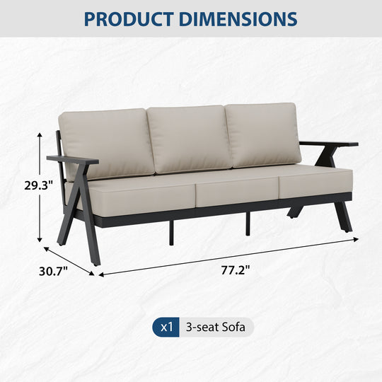 COOS BAY Iron Luxe Modern Outdoor Sofa, Black/Beige