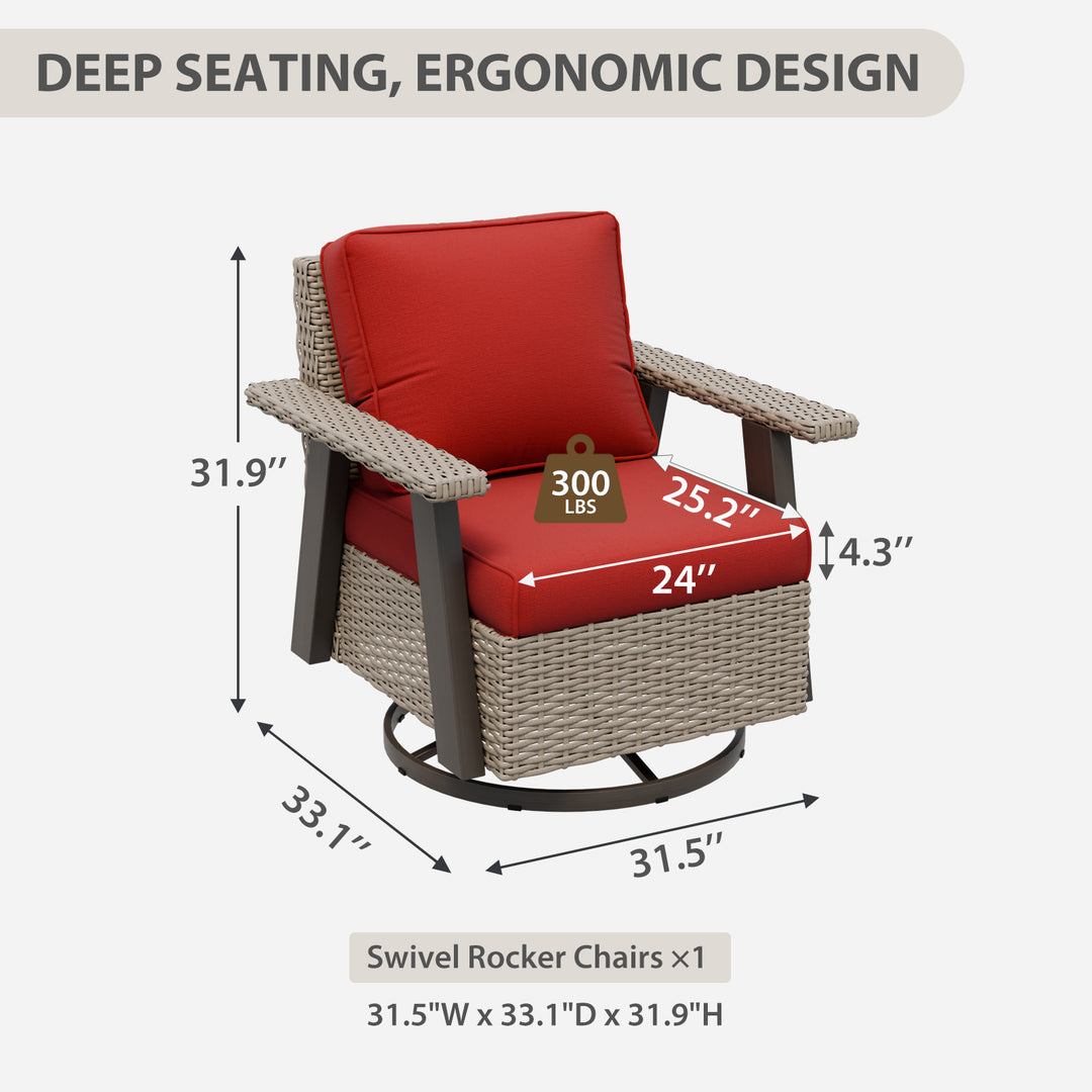 Rustic Hideaway Outdoor Swivel Rocker Patio Chair Set of 1, Beige/Beige, Tan, Dark Blue, Black, Red