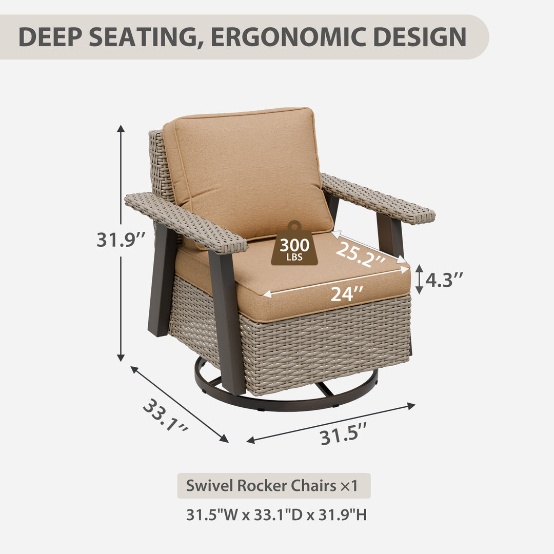 Rustic Hideaway Outdoor Swivel Rocker Patio Chair Set of 1, Beige/Beige, Tan, Dark Blue, Black, Red