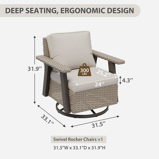 Rustic Hideaway Outdoor Swivel Rocker Patio Chair Set of 1, Beige/Beige, Tan, Dark Blue, Black, Red