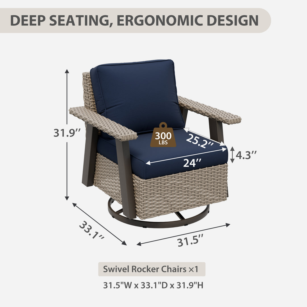 Rustic Hideaway Outdoor Swivel Rocker Patio Chair Set of 1, Beige/Beige, Tan, Dark Blue, Black, Red