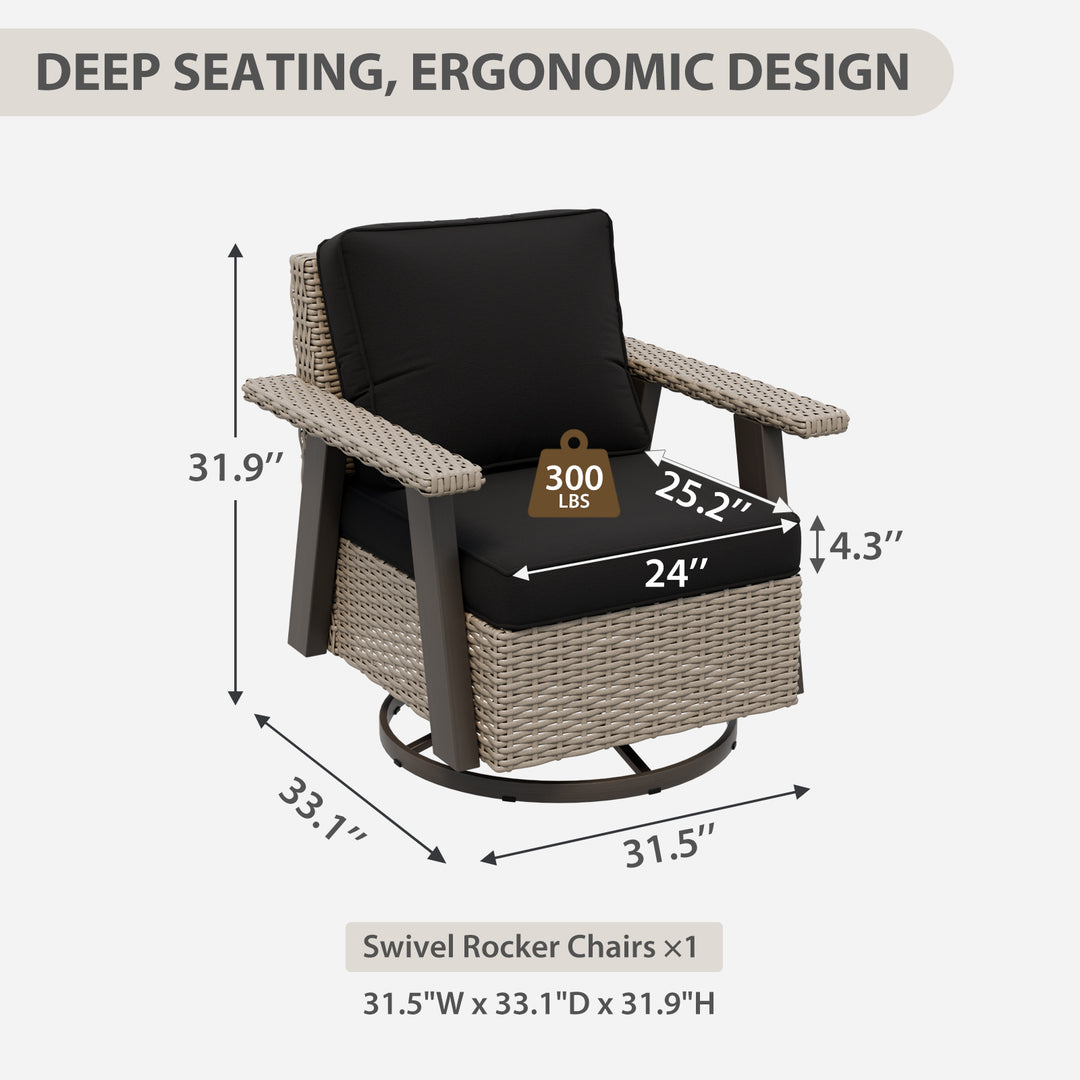 Rustic Hideaway Outdoor Swivel Rocker Patio Chair Set of 1, Beige/Beige, Tan, Dark Blue, Black, Red