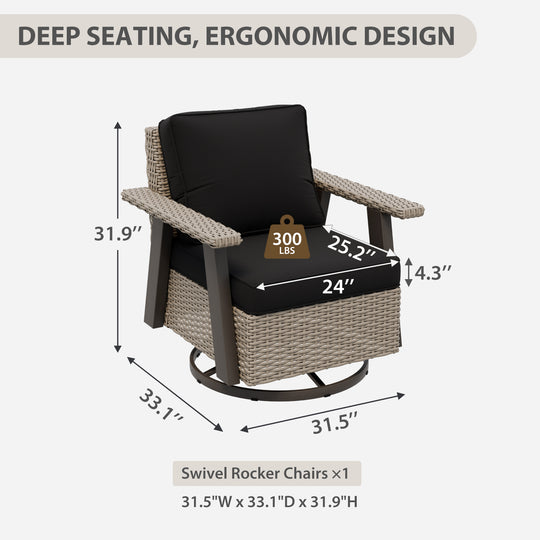 Rustic Hideaway Outdoor Swivel Rocker Patio Chair Set of 1, Beige/Beige, Tan, Dark Blue, Black, Red