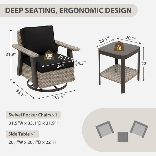 Rustic Hideaway 2-Piece Outdoor Swivel Rocker Patio Chair and Table Set, Beige/Beige, Black, Dark Blue, Red, Tan