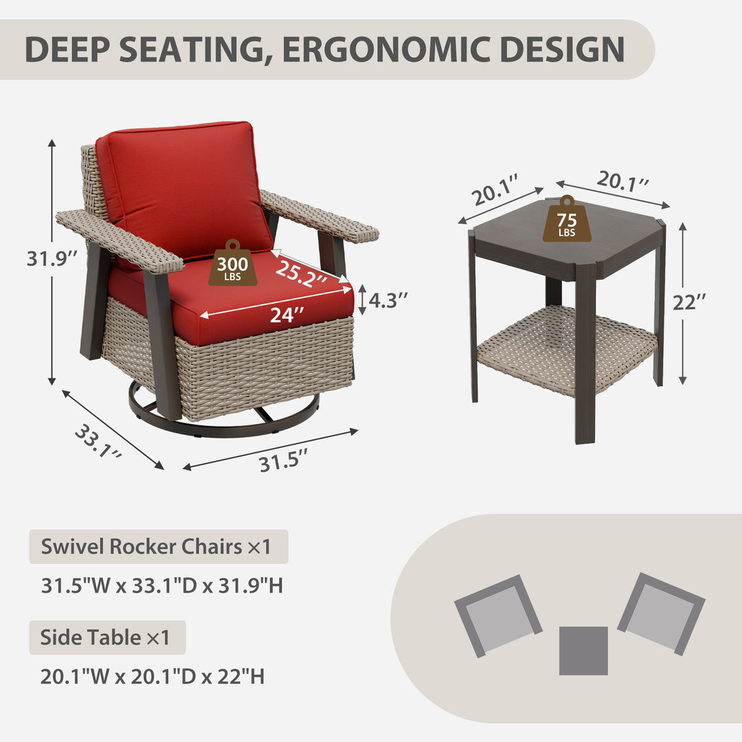 Rustic Hideaway 2-Piece Outdoor Swivel Rocker Patio Chair and Table Set, Beige/Beige, Black, Dark Blue, Red, Tan