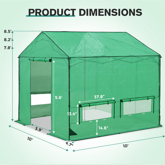 6x6/ 8x8 /10x10 FT Portable Walk-in Greenhouse with Power Access Ports