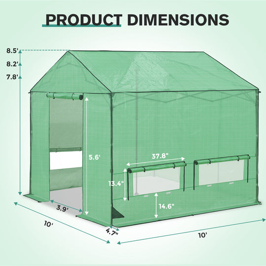 COOS BAY 6x6/ 6x8/8x8 /10x10/12x8 FT Pop Up Greenhouse with Power Access Openings