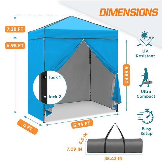 COOS BAY Pop Up Canopy Tent 6x4 with Four Removable Sun Walls
