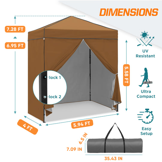 COOS BAY Pop Up Canopy Tent 6x4 with Four Removable Sun Walls