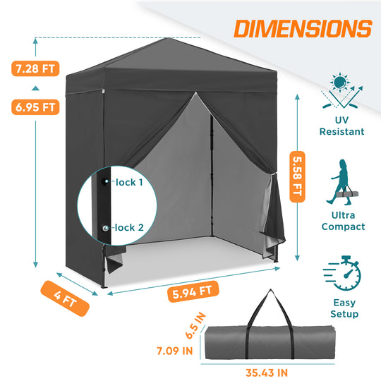 COOS BAY Pop Up Canopy Tent 6x4 with Four Removable Sun Walls