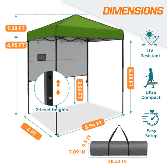 COOS BAY Pop Up Canopy Tent 6x4 with Adjustable Sun Wall