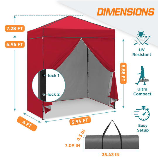 COOS BAY Pop Up Canopy Tent 6x4 with Four Removable Sun Walls