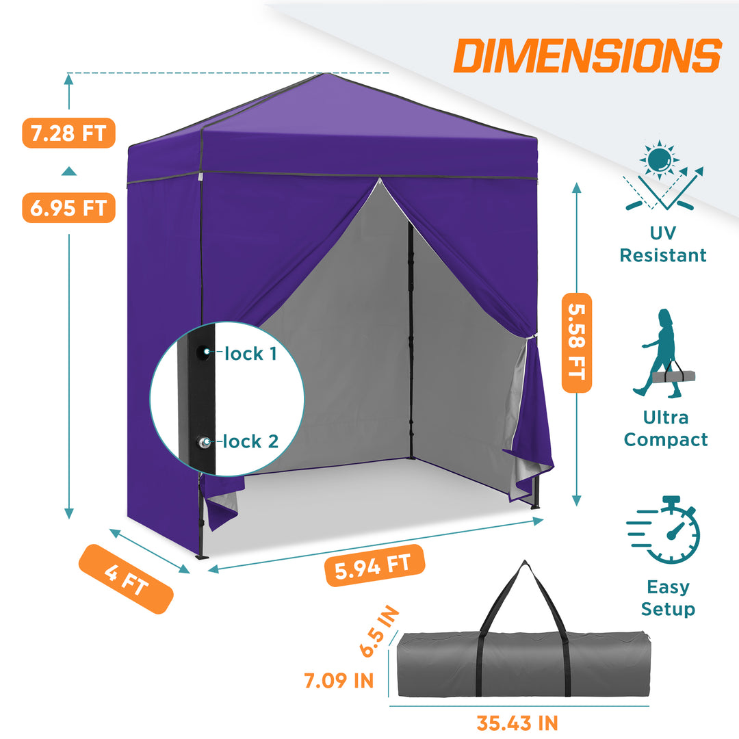 COOS BAY Pop Up Canopy Tent 6x4 with Four Removable Sun Walls