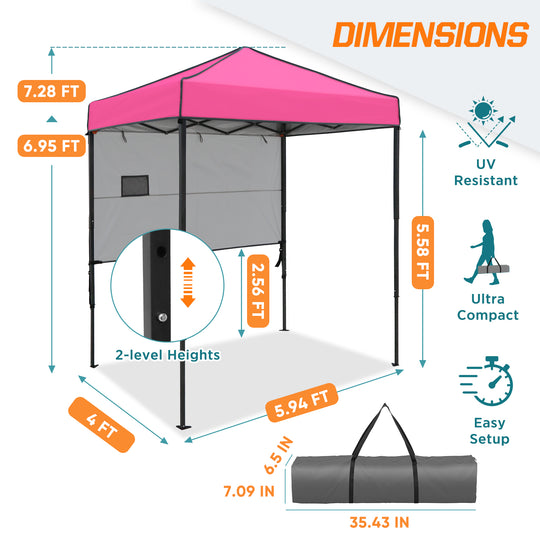 COOS BAY Pop Up Canopy Tent 6x4 with Adjustable Sun Wall