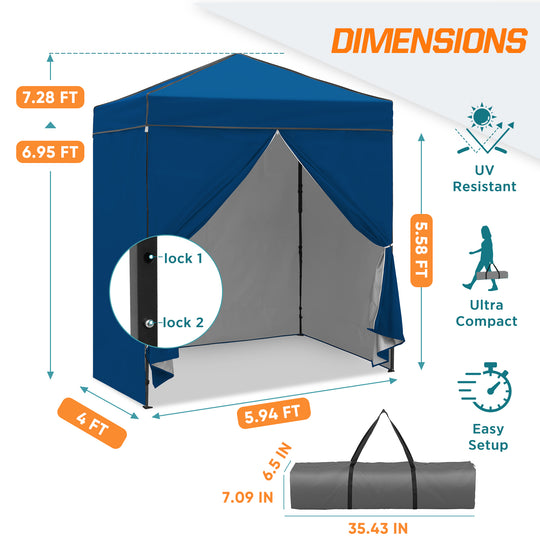 COOS BAY Pop Up Canopy Tent 6x4 with Four Removable Sun Walls