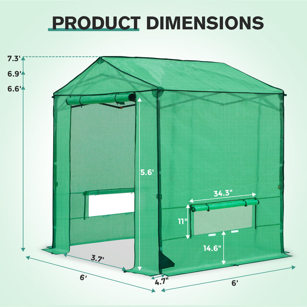 6x6/ 8x8 /10x10 FT Portable Walk-in Greenhouse with Power Access Ports