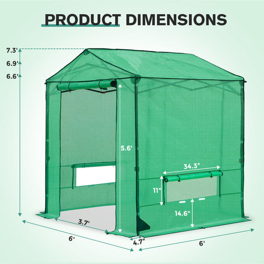 6x6/ 8x8 /10x10 FT Portable Walk-in Greenhouse with Power Access Ports