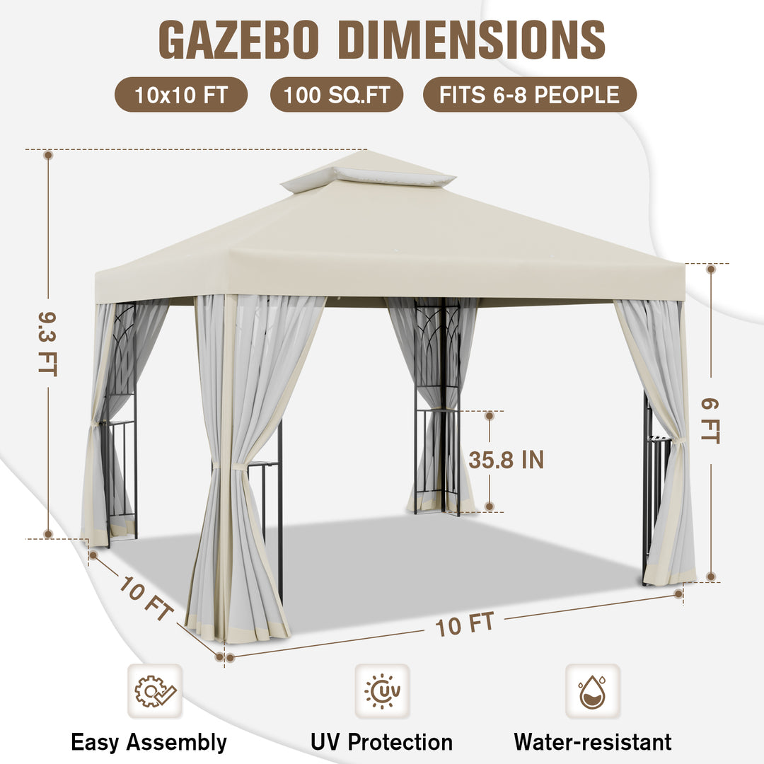 COOS BAY 10x10 Patio Gazebo with Corner Shelves and Mesh Netting