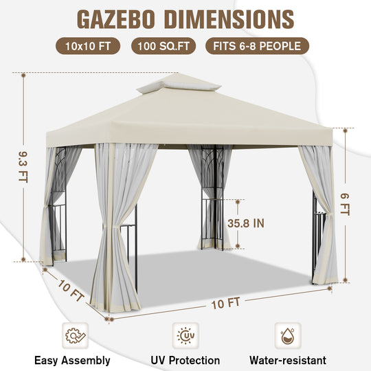 COOS BAY 10x10 Patio Gazebo with Corner Shelves and Mesh Netting