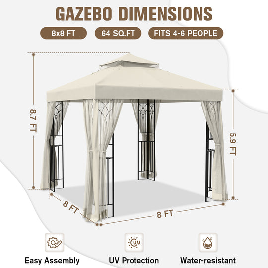 COOS BAY 8x8 Patio Gazebo with Corner Shelves and Mesh Netting