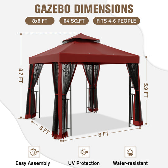 COOS BAY 8x8 Patio Gazebo with Corner Shelves and Mesh Netting